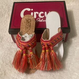 Circus by Sam Edelman Orange Pink Tassel Slide Sandals Size 9.5 NWT
